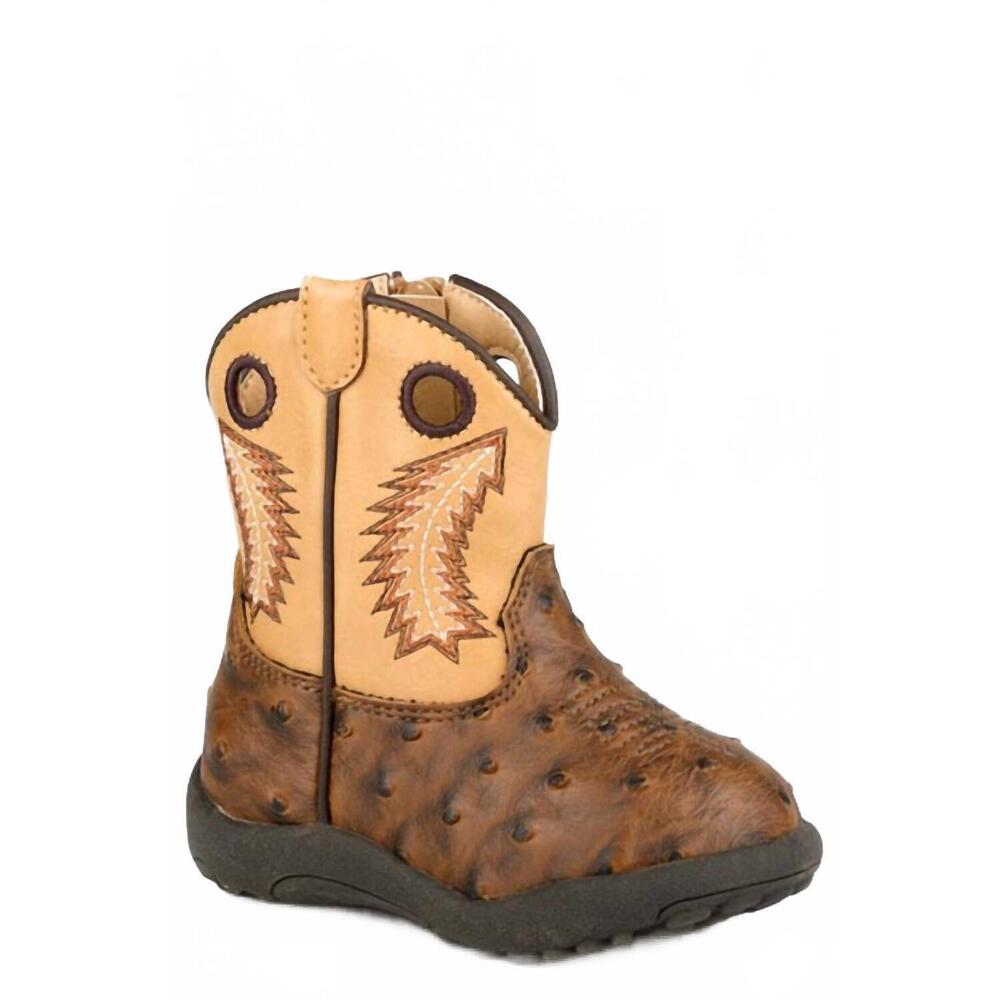 NEW ROPER boys faux ostrich vamp boot in brown